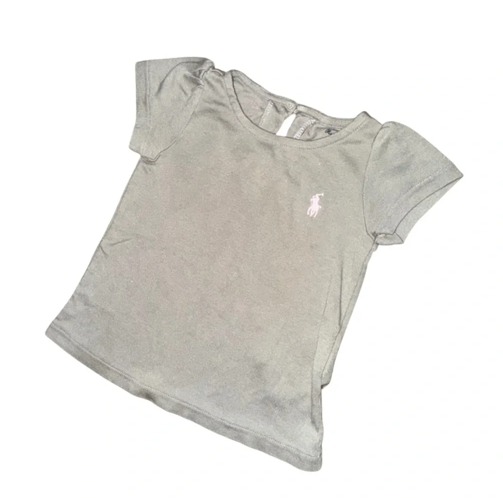 Ralph Lauren Kids Silver Tee with Pink Logo